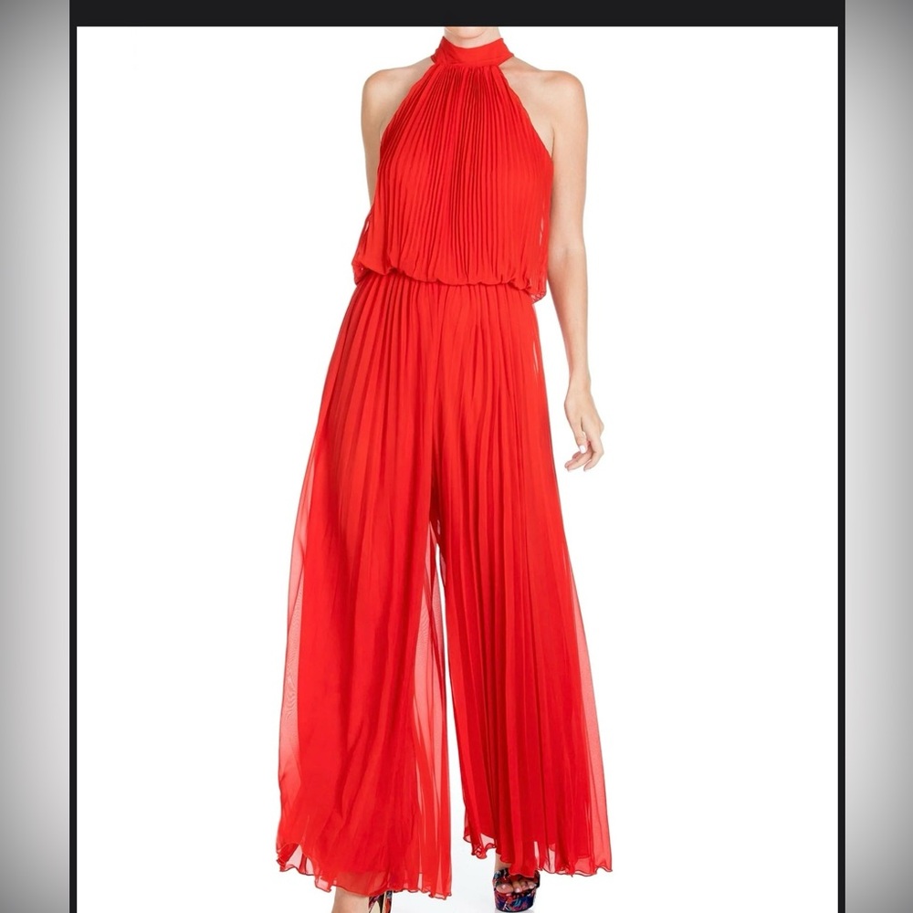 Meghan LA Red Pleated Jumpsuit